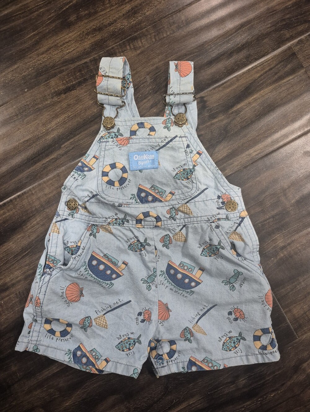 Vintage OshKosh B’gosh Nautical Boat Shortalls Overalls 12M Light Blue